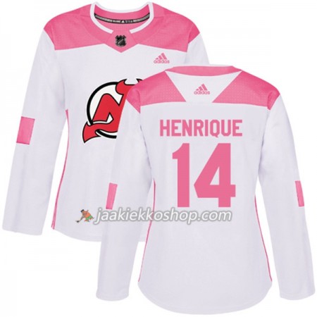 Nainen NHL New Jersey Devils Pelipaita Adam Henrique 14 Adidas 2017-2018 Valkoinen Vaaleanpunainen Fashion Authentic